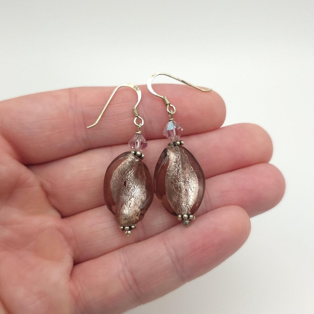 Sterling Silver Handmade Odd Purple Glass Earrings A961